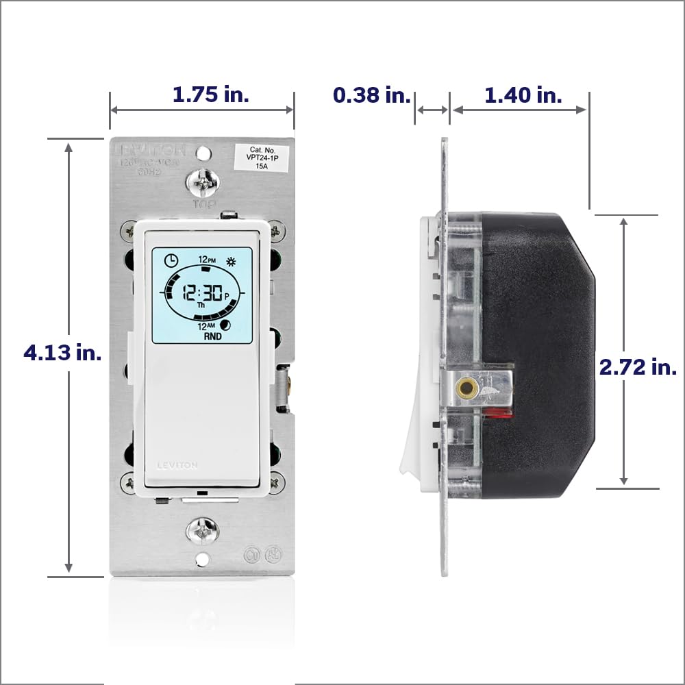 Leviton Decora Programmable and Astronomical Timer Switch for Lights and Motor Loads, Neutral Wire Required, Single Pole or 3-Way, VPT24-1PZ, White with Ivory and Light Almond Faceplates