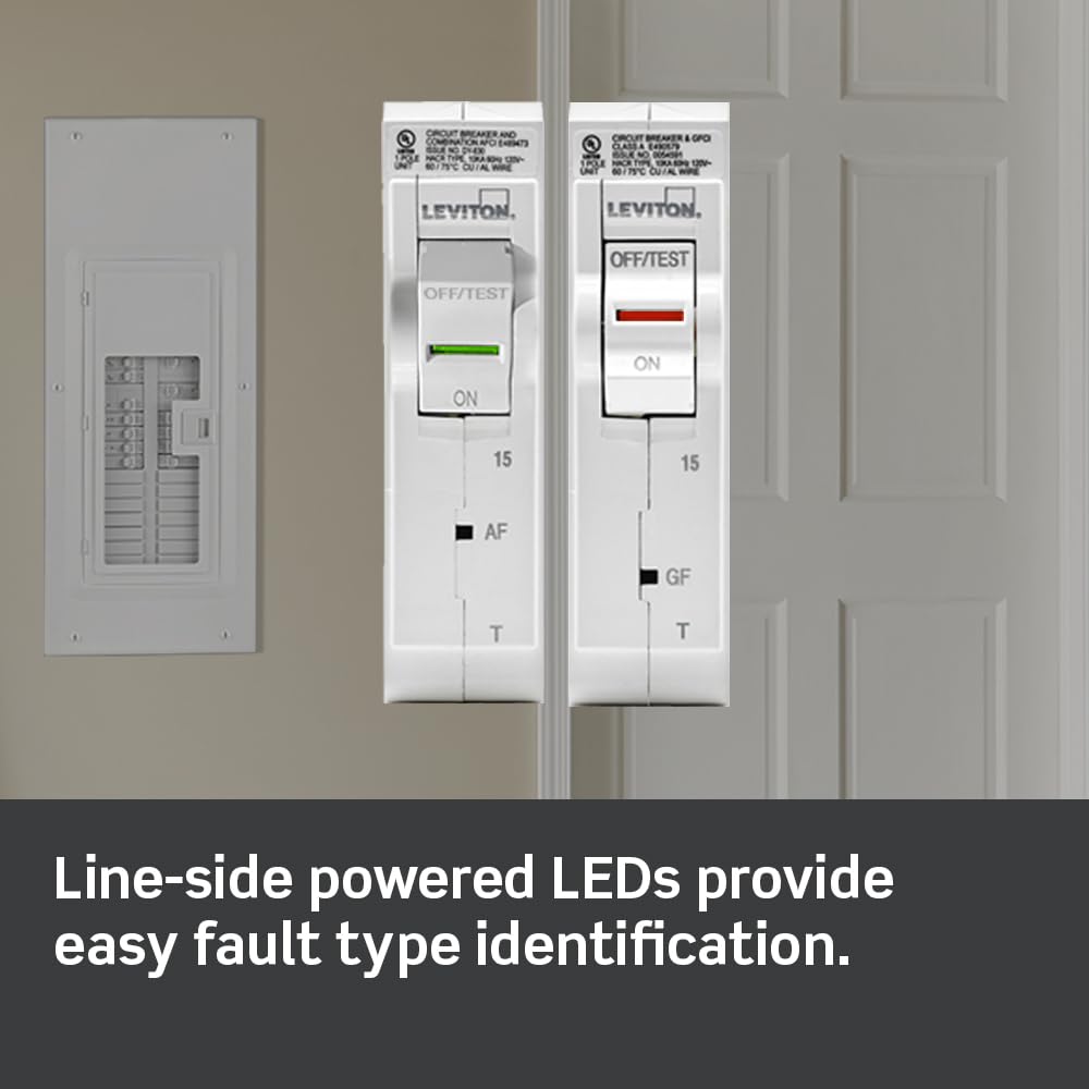 Leviton 15A 1-Pole Plug-On Standard Branch Circuit Breaker, Thermal Magnetic, 120 VAC, LB115-T, White