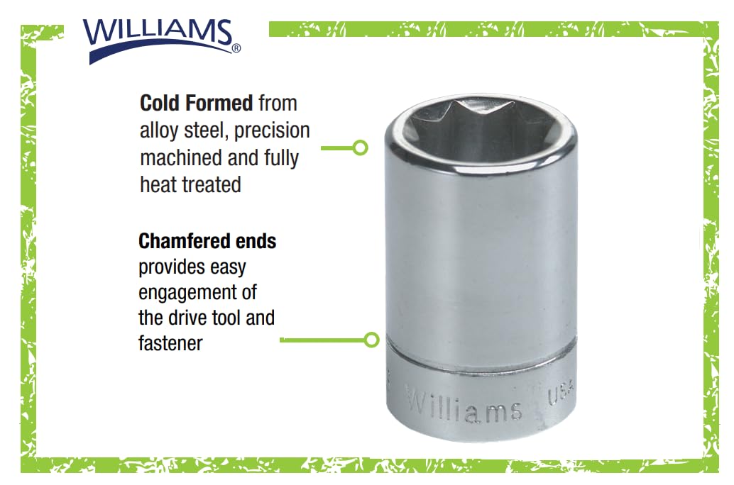 Williams JHWWSBD-7RC SuperTorque 7-Piece 3/8-Inch Drive 8 Point Socket Set Lobular Openings Chamfered Ends High Polish Chrome Finish