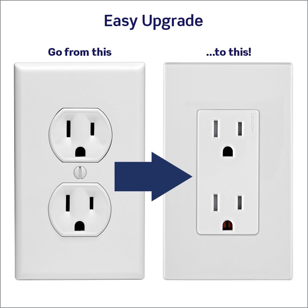 Leviton Lever Edge 15 Amp Tamper-Resistant Duplex Wall Outlet, 10-Pack, E5325-MW, White