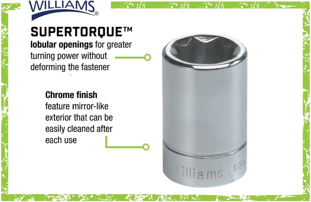 Williams JHWBD-812 SuperTorque 3/8-Inch Drive Shallow 8-Point 3/8-Inch Socket with Lobular Openings and Chrome Finish