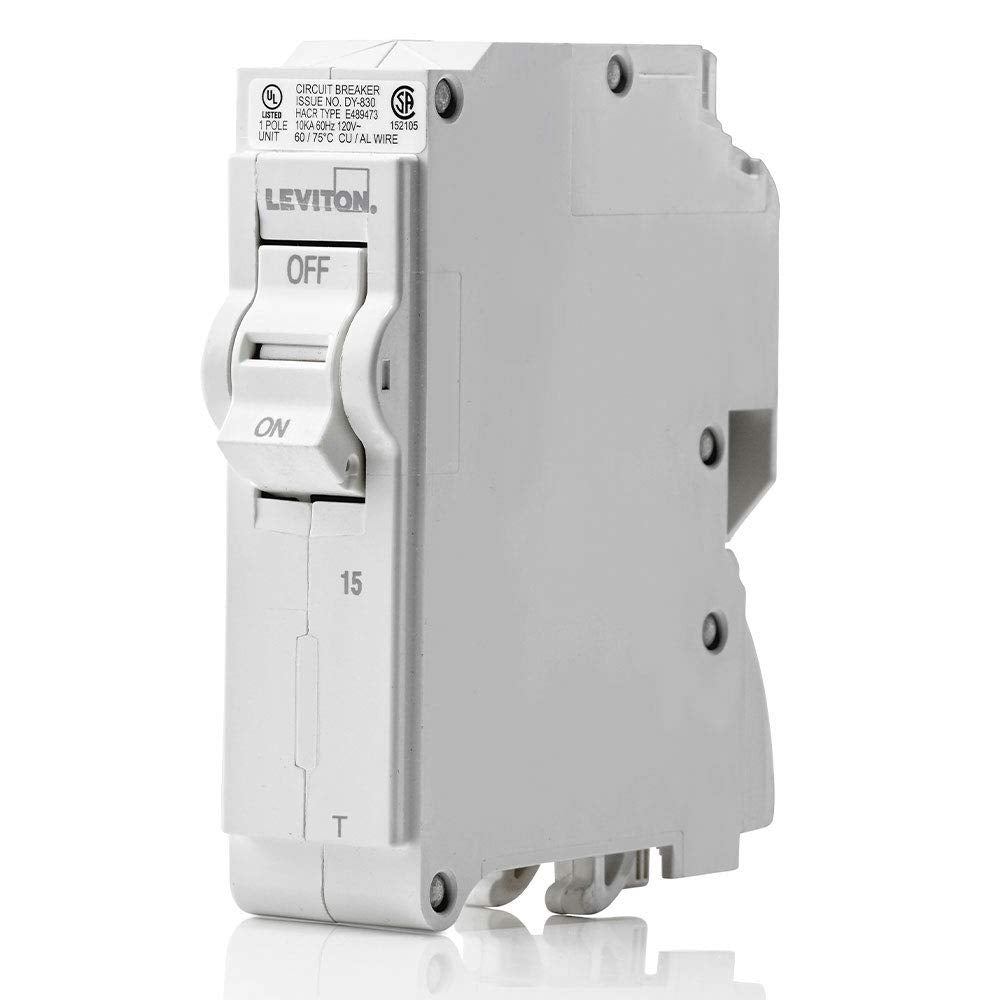 Leviton 15A 1-Pole Plug-On Standard Branch Circuit Breaker, Thermal Magnetic, 120 VAC, LB115-T, White