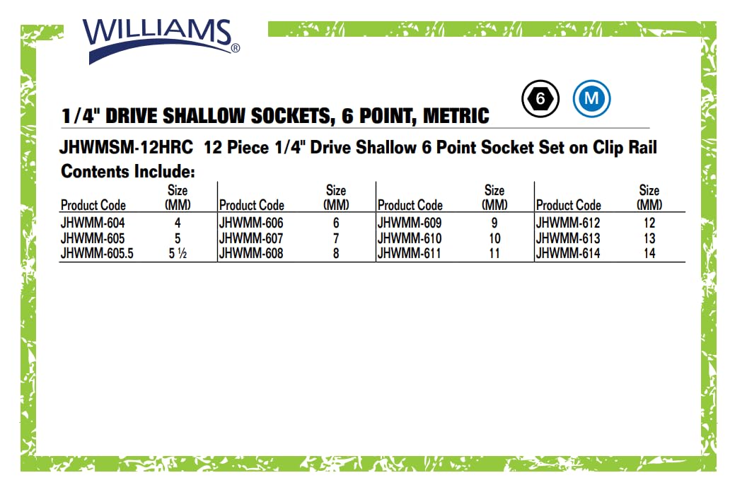 Williams JHWM-604 1/4-Inch Drive Shallow SAE Socket, 6 Point, 1/8-Inch Size, High-Polished Chrome Finish, Designed For Use On 6 Point Fasteners