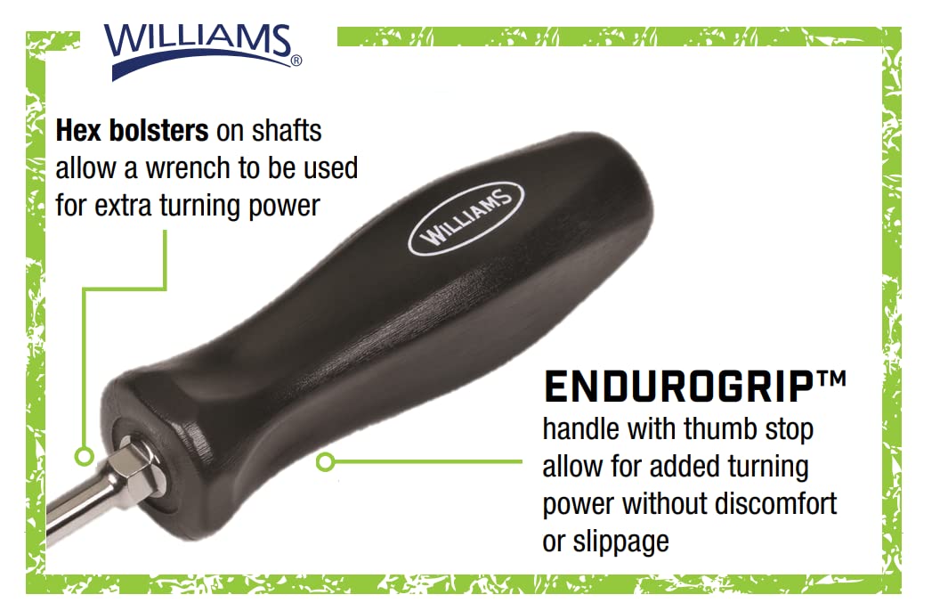 Williams 8-Piece Endurogrip Multi-Size Screwdriver Set, Keystone Slots Hex Bolster & Phillips, Comfort Grip Prevents Slippage, Extra Strength Steel Chrome Blades