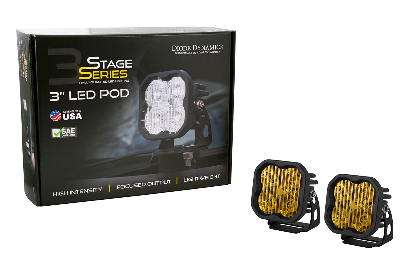 Diode Dynamics SS3 SAE Yellow Sport LED Pod (pair), Combo with Amber Backlight