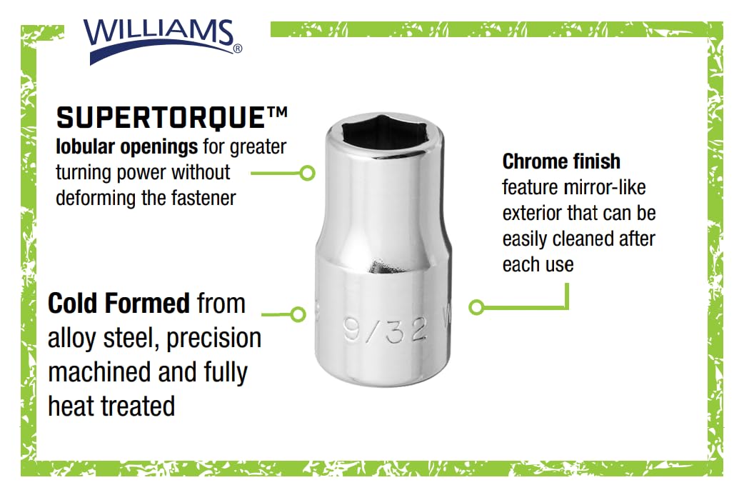 Williams JHWM-604 1/4-Inch Drive Shallow SAE Socket, 6 Point, 1/8-Inch Size, High-Polished Chrome Finish, Designed For Use On 6 Point Fasteners