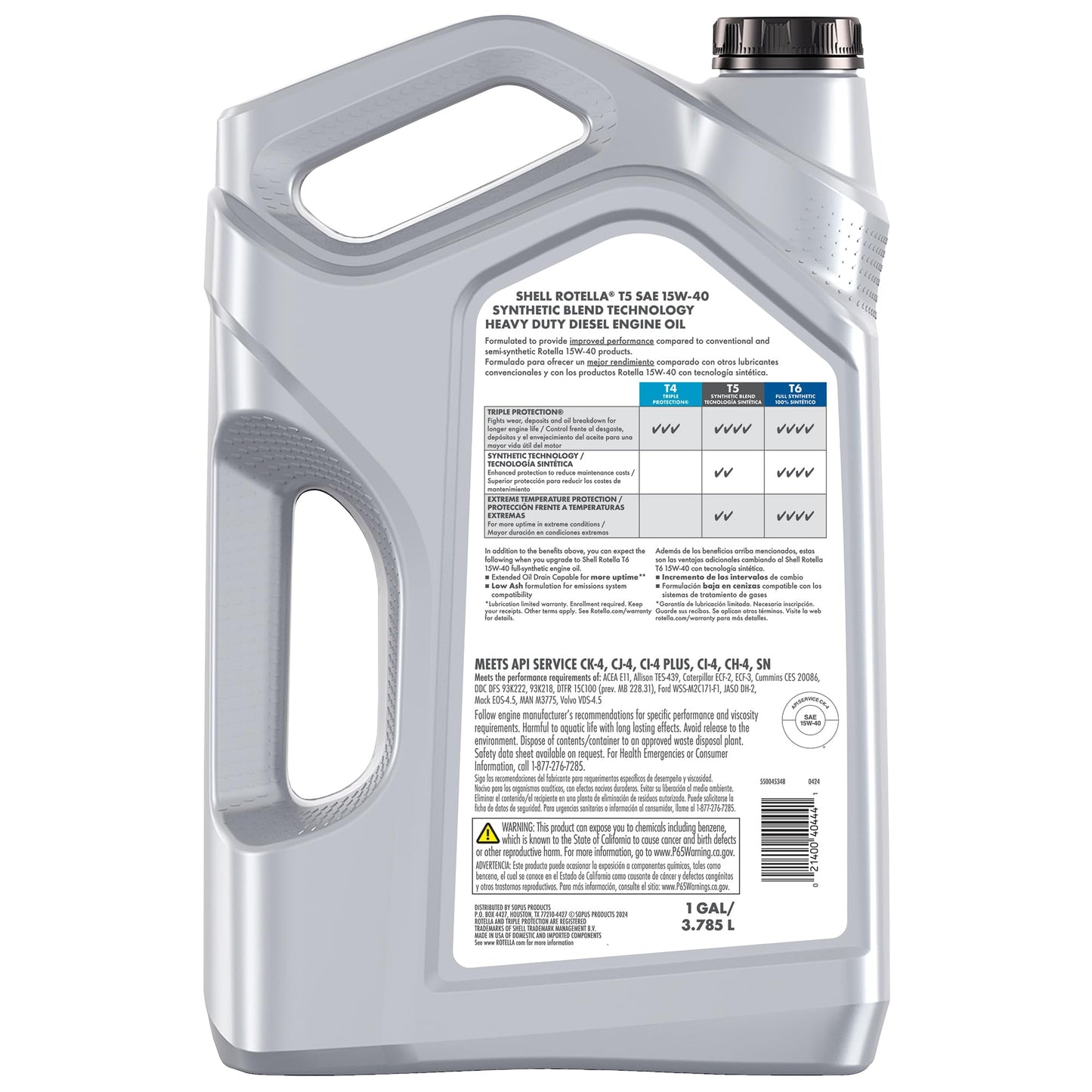 Shell Rotella T5 Synthetic Blend 15W-40 Motor Oil, 1 Gallon (3 Pack)