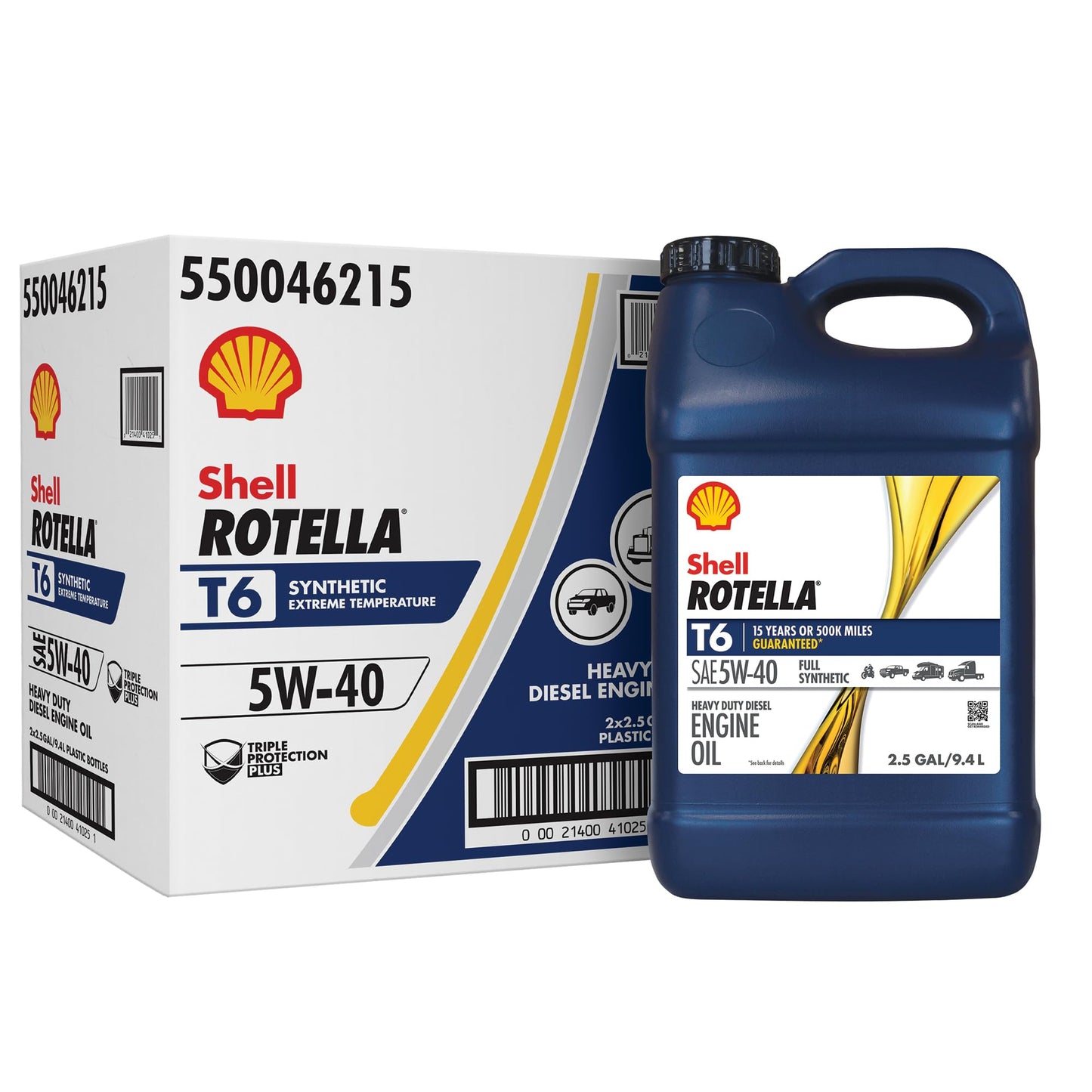Shell Rotella T6 Full Synthetic 15W-40 Motor Oil, 1 Gallon (3 Pack)