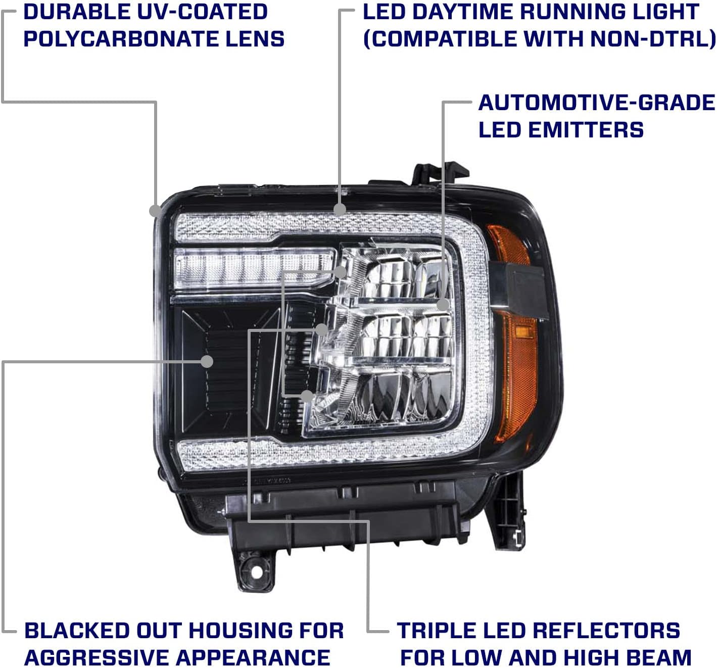 Sequential LED Reflector Headlights compatible with GMC Sierra 1500/2500/3500 2014-2018 (pair)