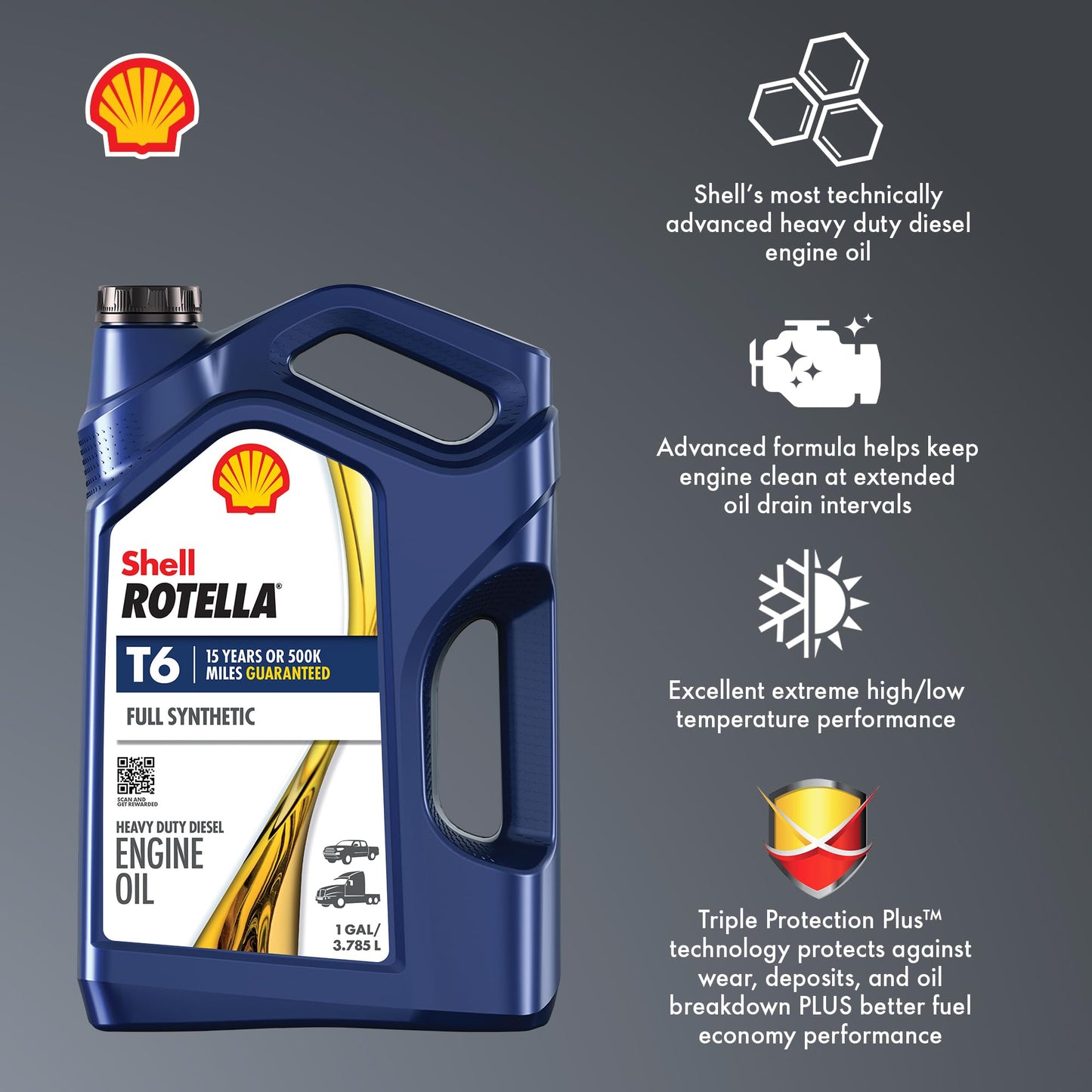 Shell Rotella T6 Full Synthetic 15W-40 Motor Oil, 1 Gallon (3 Pack)