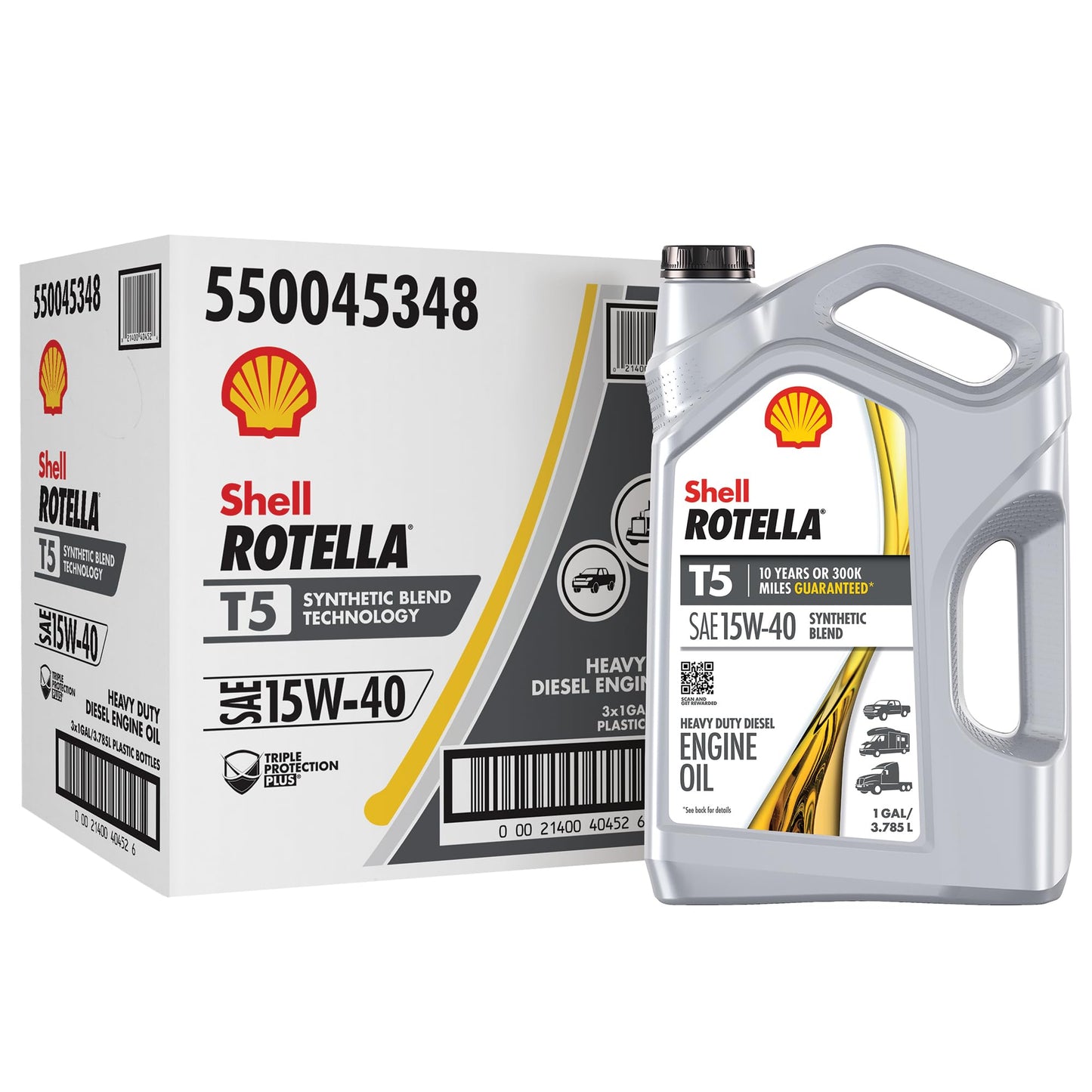 Shell Rotella T5 Synthetic Blend 15W-40 Motor Oil, 1 Gallon (3 Pack)