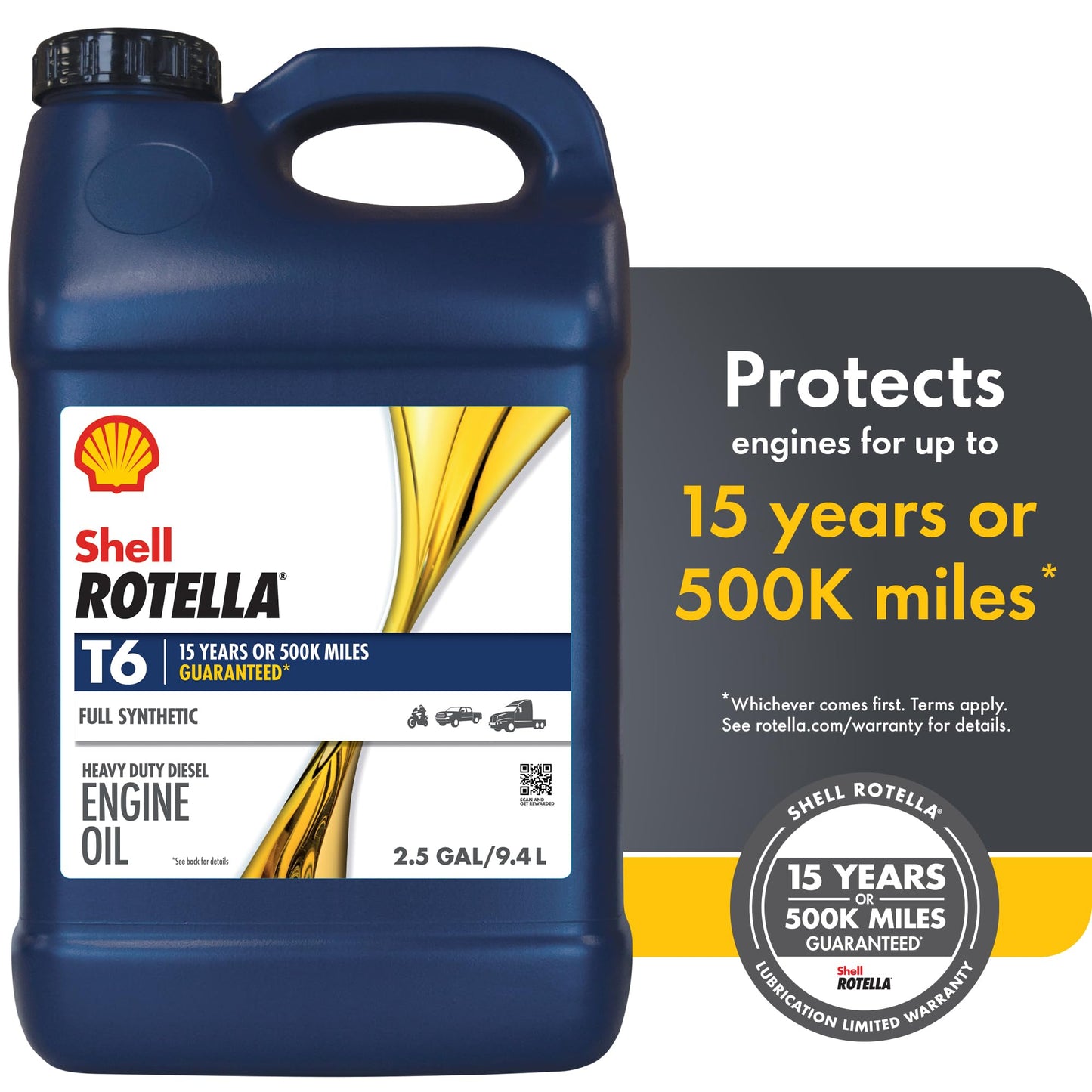 Shell Rotella T6 Full Synthetic 15W-40 Motor Oil, 1 Gallon (3 Pack)