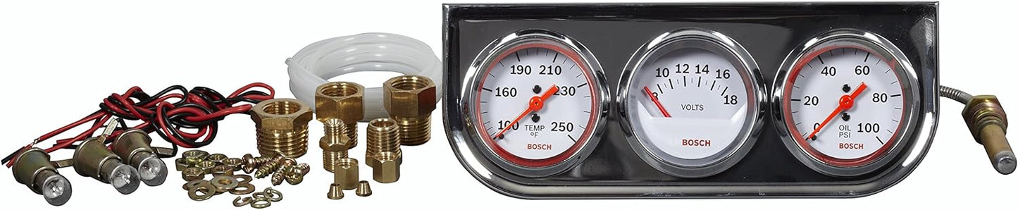 Bosch SP0F000046 Style Line 2" Triple Gauge Kit (White Dial Face, Chrome Bezel)