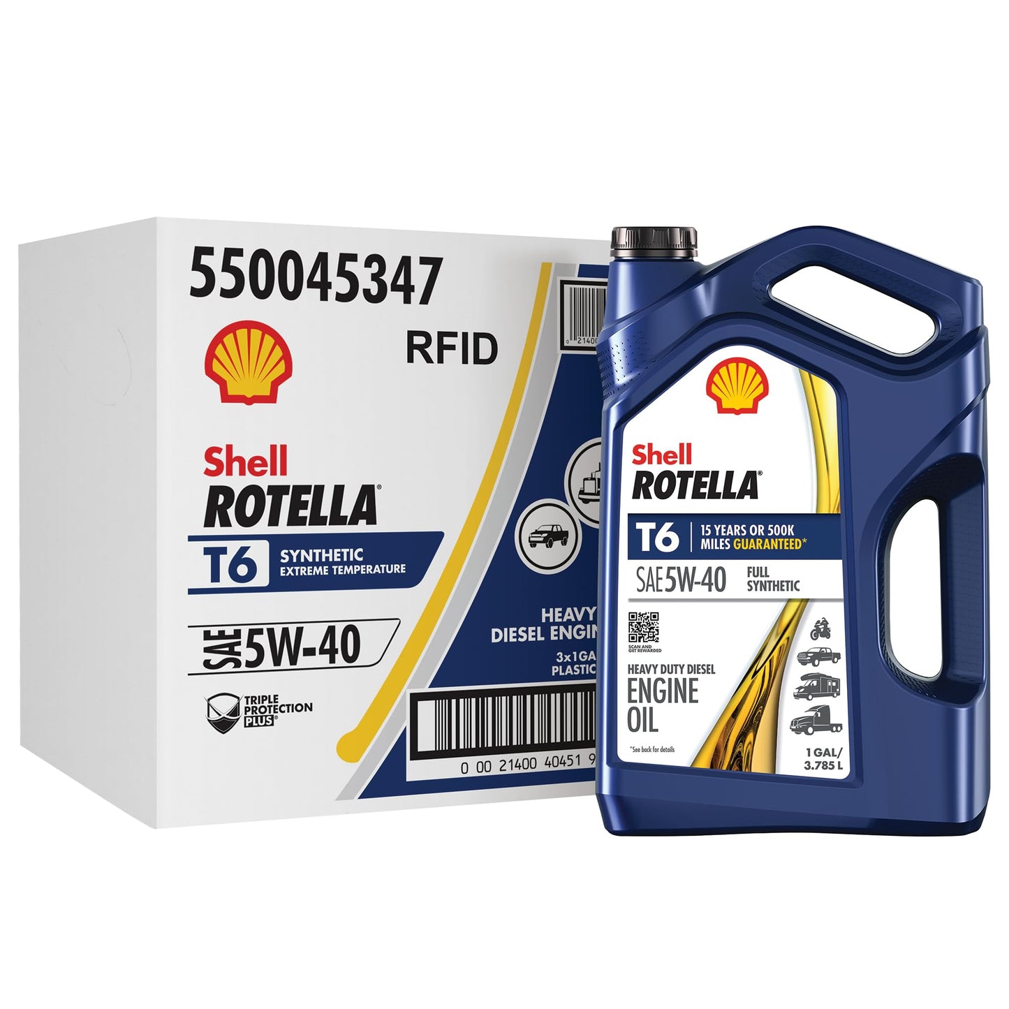 Shell Rotella T6 Full Synthetic 15W-40 Motor Oil, 1 Gallon (3 Pack)