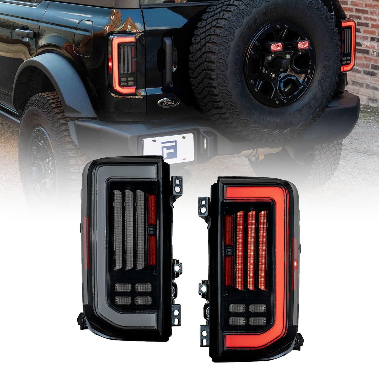 LED Tail Lights compatible with Ford Bronco 2021-2025 (pair), Smoked