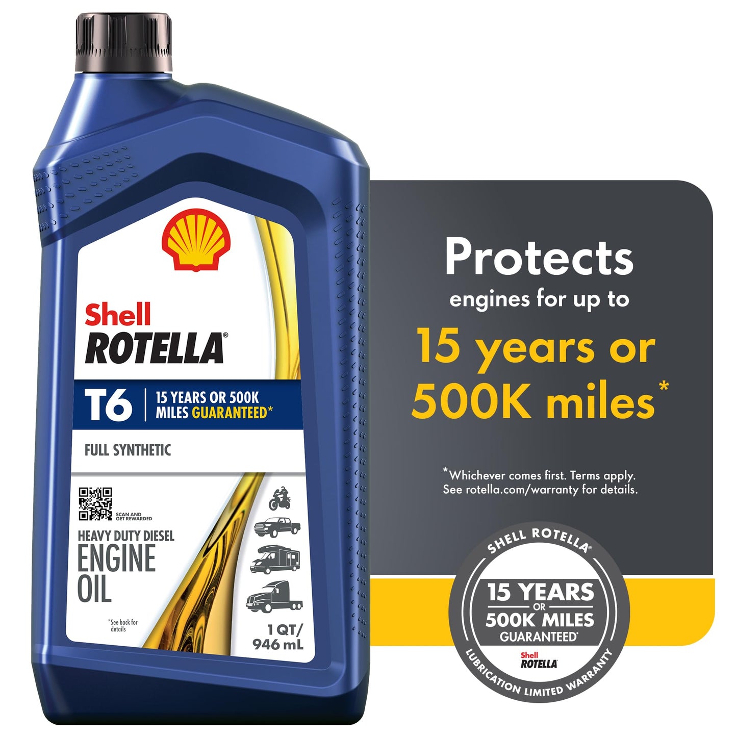 Shell Rotella T6 Full Synthetic 15W-40 Motor Oil, 1 Gallon (3 Pack)
