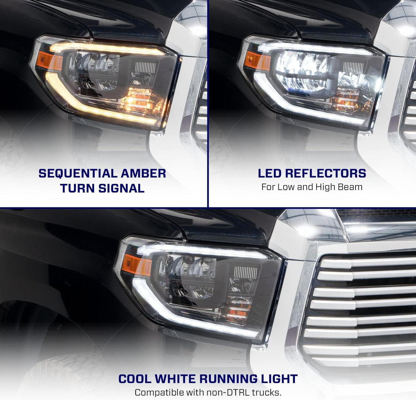 Sequential LED Reflector Headlights compatible with Toyota Tundra 2014-2021 (pair)