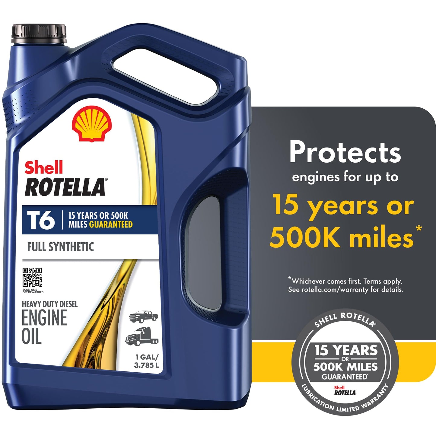 Shell Rotella T6 Full Synthetic 15W-40 Motor Oil, 1 Gallon (3 Pack)