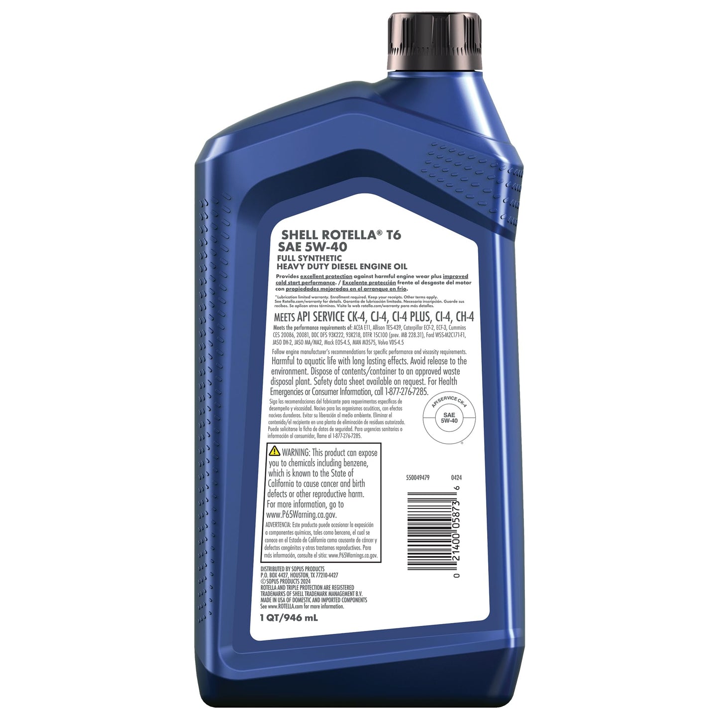 Shell Rotella T6 Full Synthetic 15W-40 Motor Oil, 1 Gallon (3 Pack)