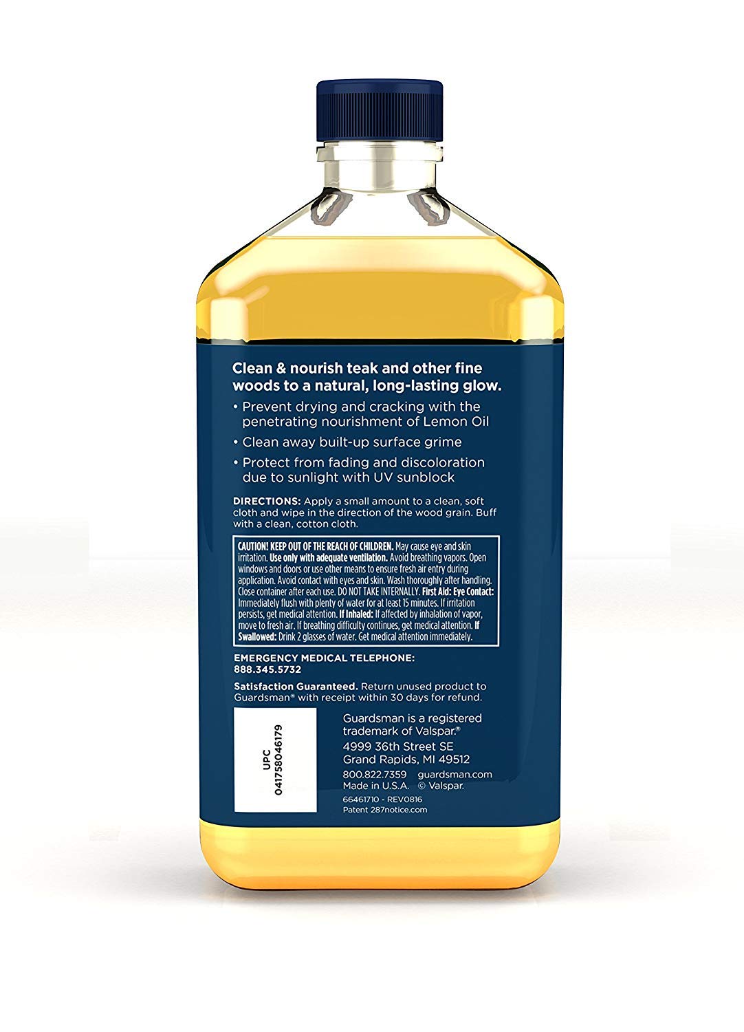 Guardsman Revitalizing Lemon Oil | Teak Oil Protects and Cleans Outdoor and Indoor Wood Furniture, Lemon Scent, 16 Fluid Ounces