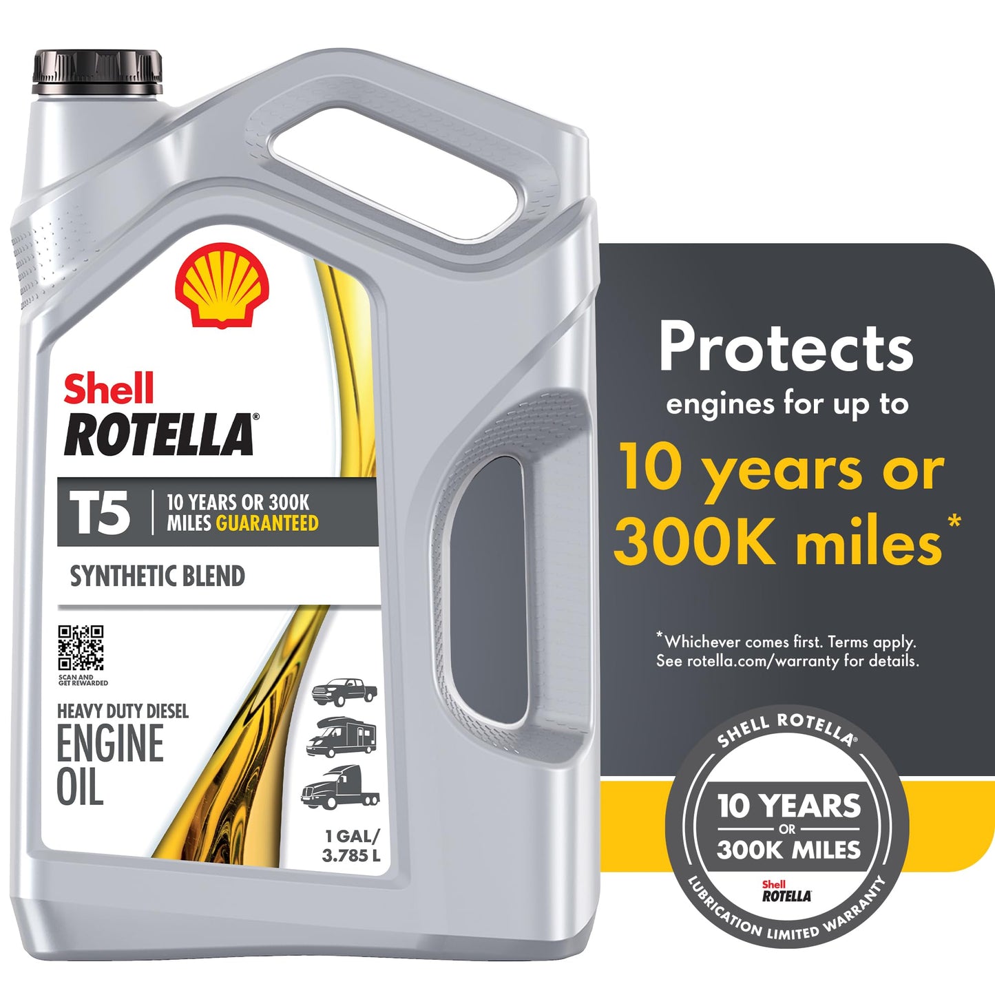 Shell Rotella T5 Synthetic Blend 15W-40 Motor Oil, 1 Gallon (3 Pack)