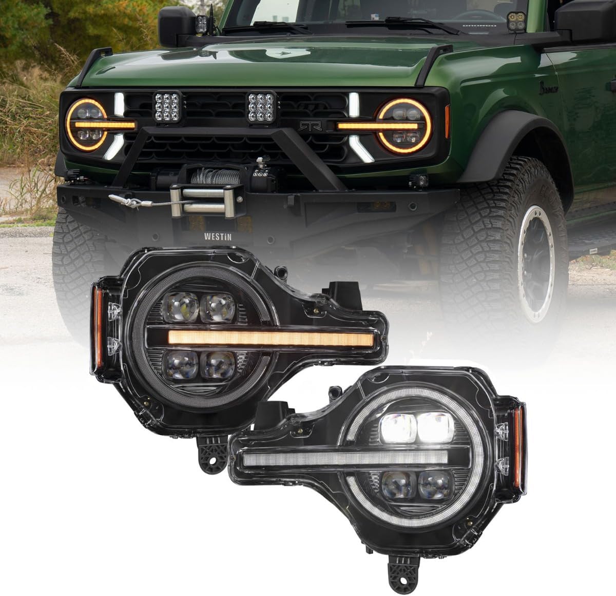 Sequential LED Projector Headlights compatible with Ford Bronco/Bronco Raptor 2021-2025 (pair)