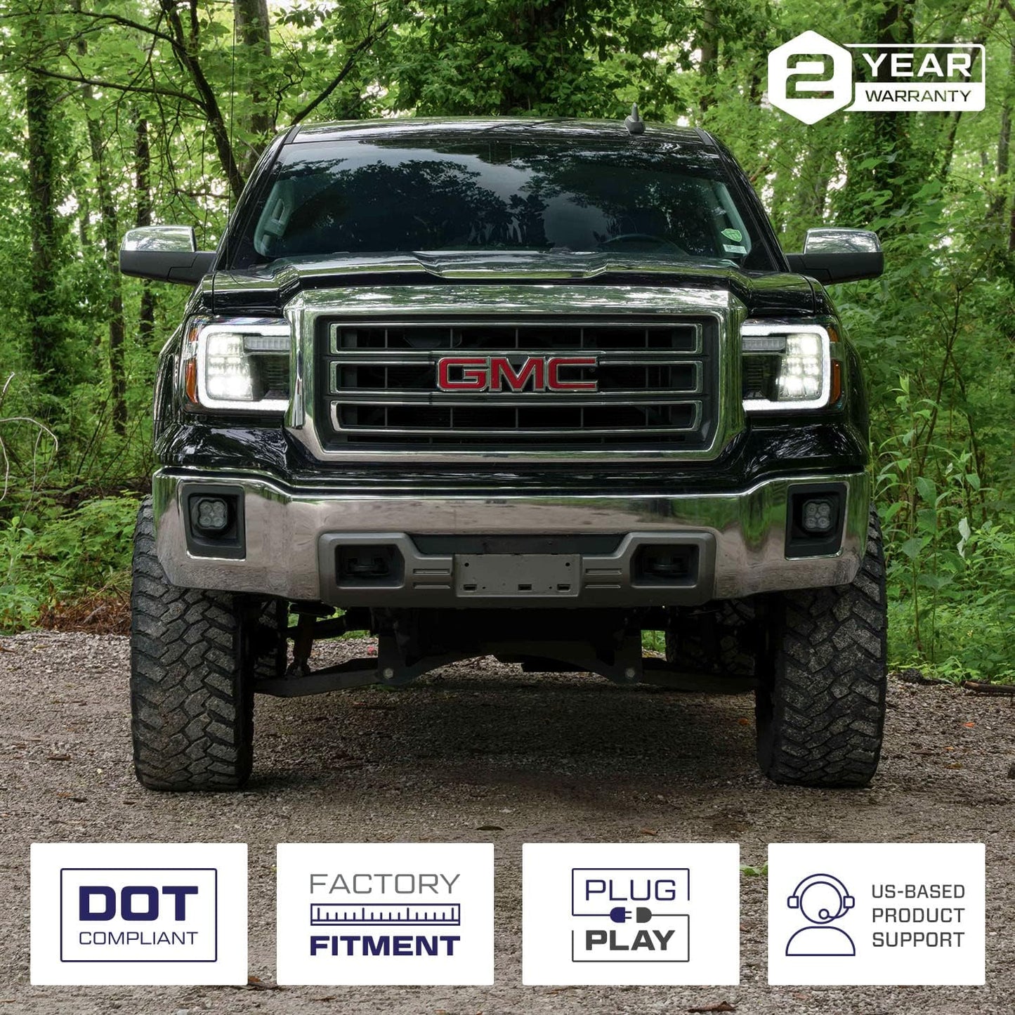 Sequential LED Reflector Headlights compatible with GMC Sierra 1500/2500/3500 2014-2018 (pair)