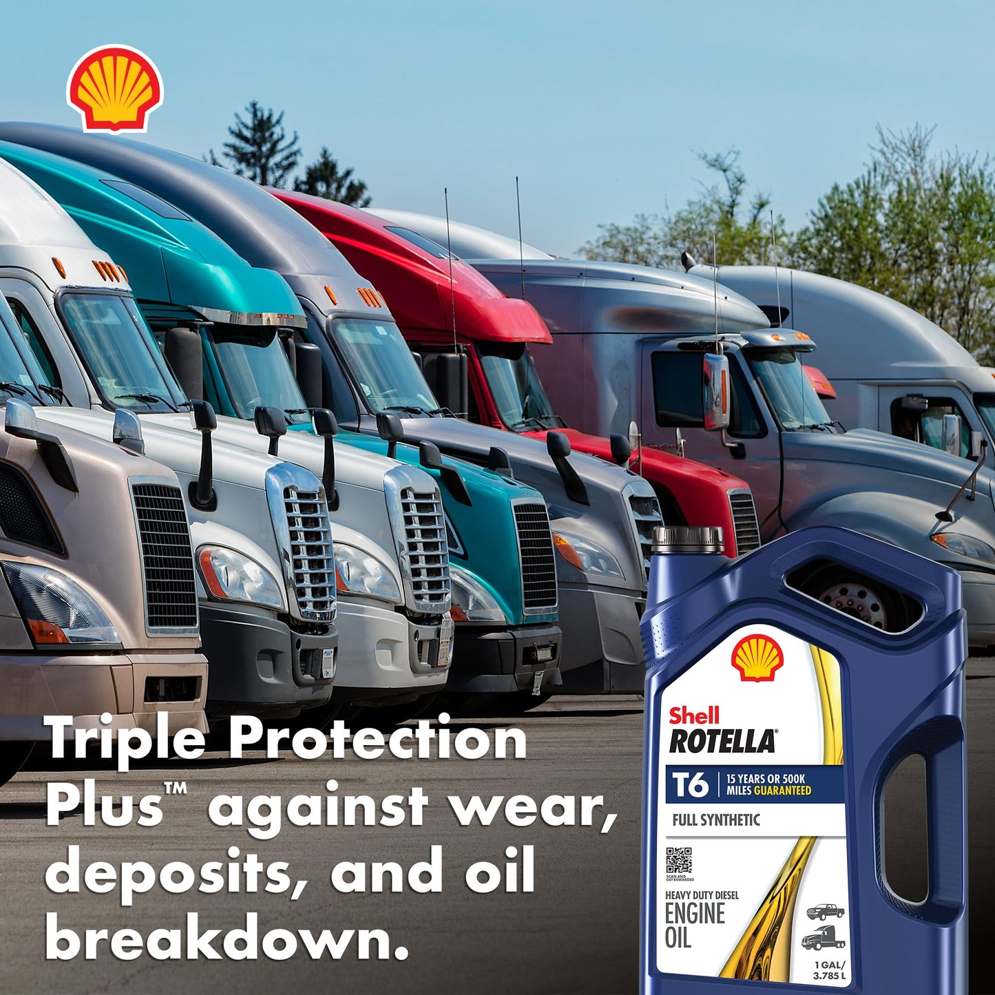 Shell Rotella T6 Full Synthetic 15W-40 Motor Oil, 1 Gallon (3 Pack)