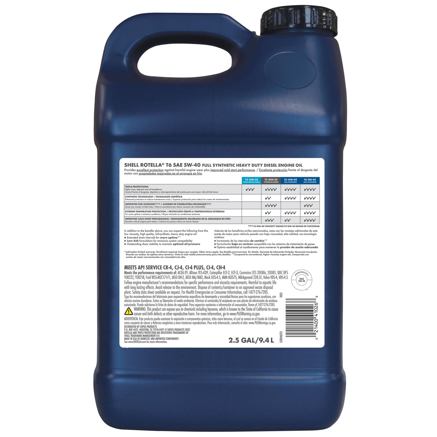 Shell Rotella T6 Full Synthetic 15W-40 Motor Oil, 1 Gallon (3 Pack)