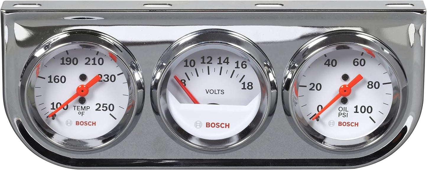 Bosch SP0F000046 Style Line 2" Triple Gauge Kit (White Dial Face, Chrome Bezel)
