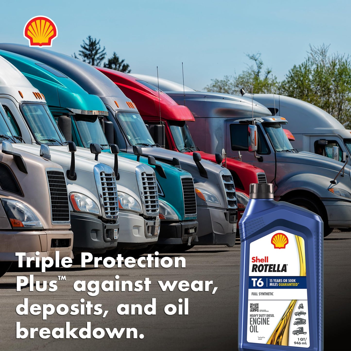 Shell Rotella T6 Full Synthetic 15W-40 Motor Oil, 1 Gallon (3 Pack)