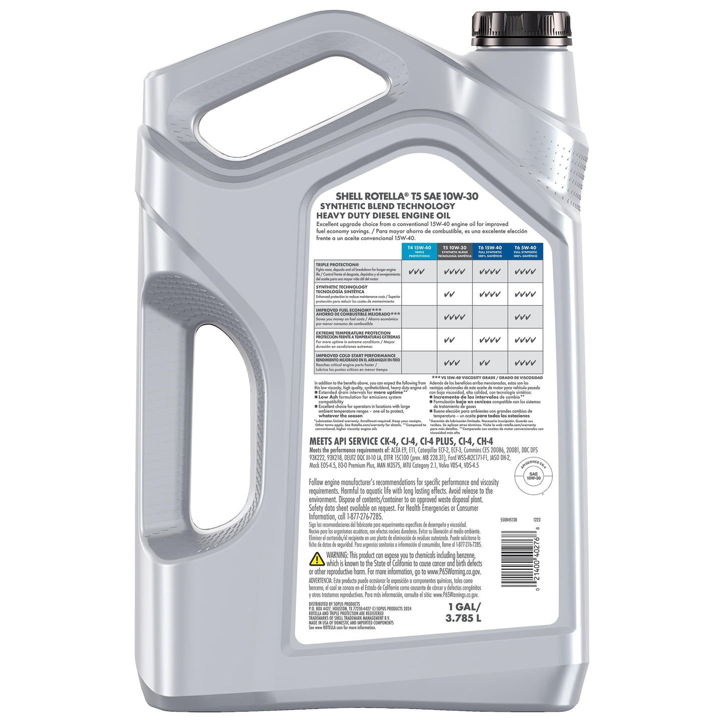 Shell Rotella T5 Synthetic Blend 15W-40 Motor Oil, 1 Gallon (3 Pack)