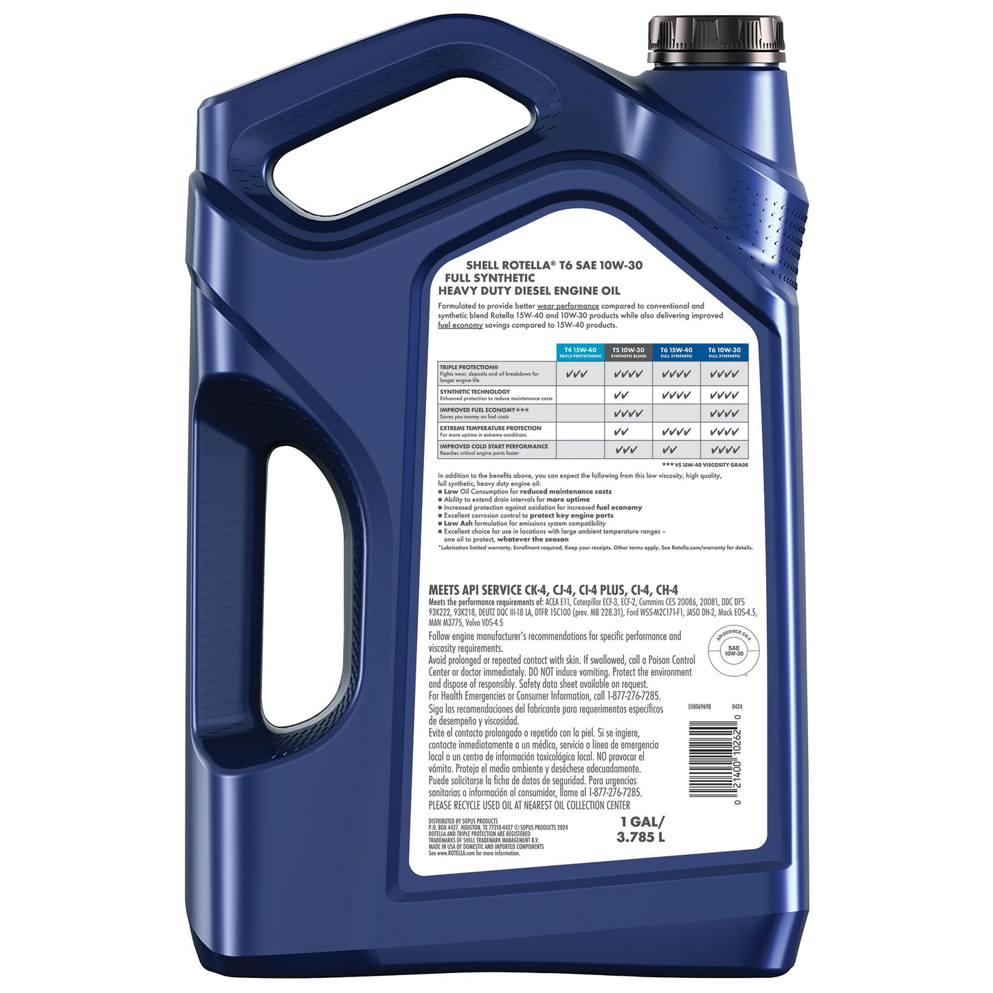Shell Rotella T6 Full Synthetic 15W-40 Motor Oil, 1 Gallon (3 Pack)