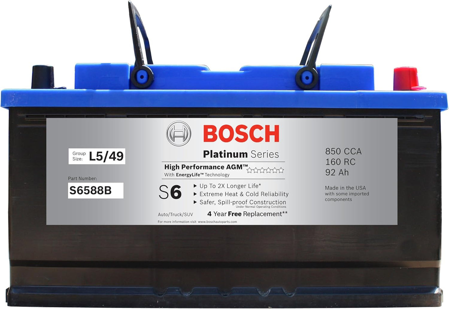 BOSCH S6588B S6 Flat Plate AGM Battery