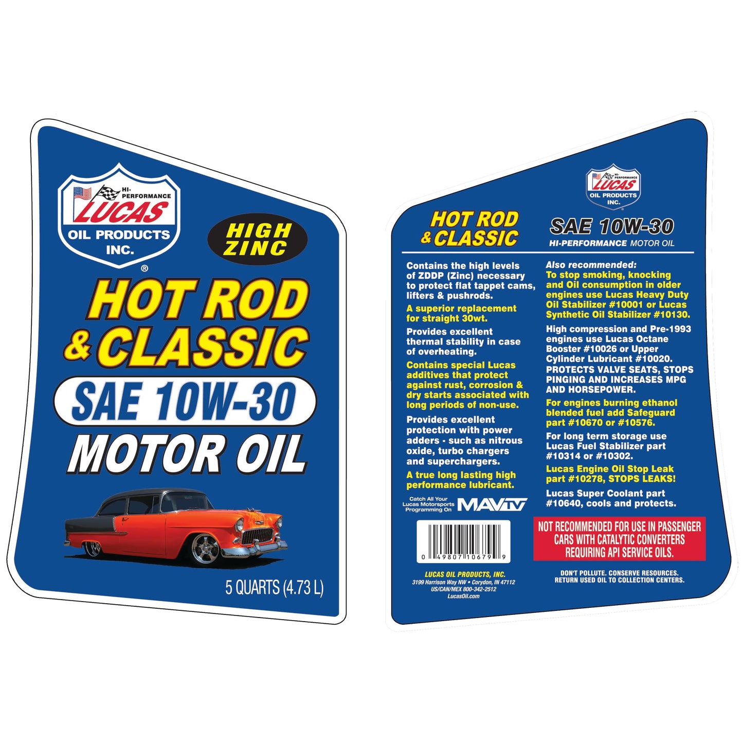 Lucas Oil 10679 Hot Rod & Classic Car SAE 10W-30 Motor Oil - 5 Quart