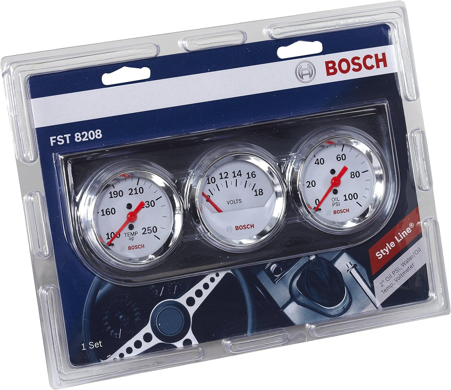 Bosch SP0F000046 Style Line 2" Triple Gauge Kit (White Dial Face, Chrome Bezel)