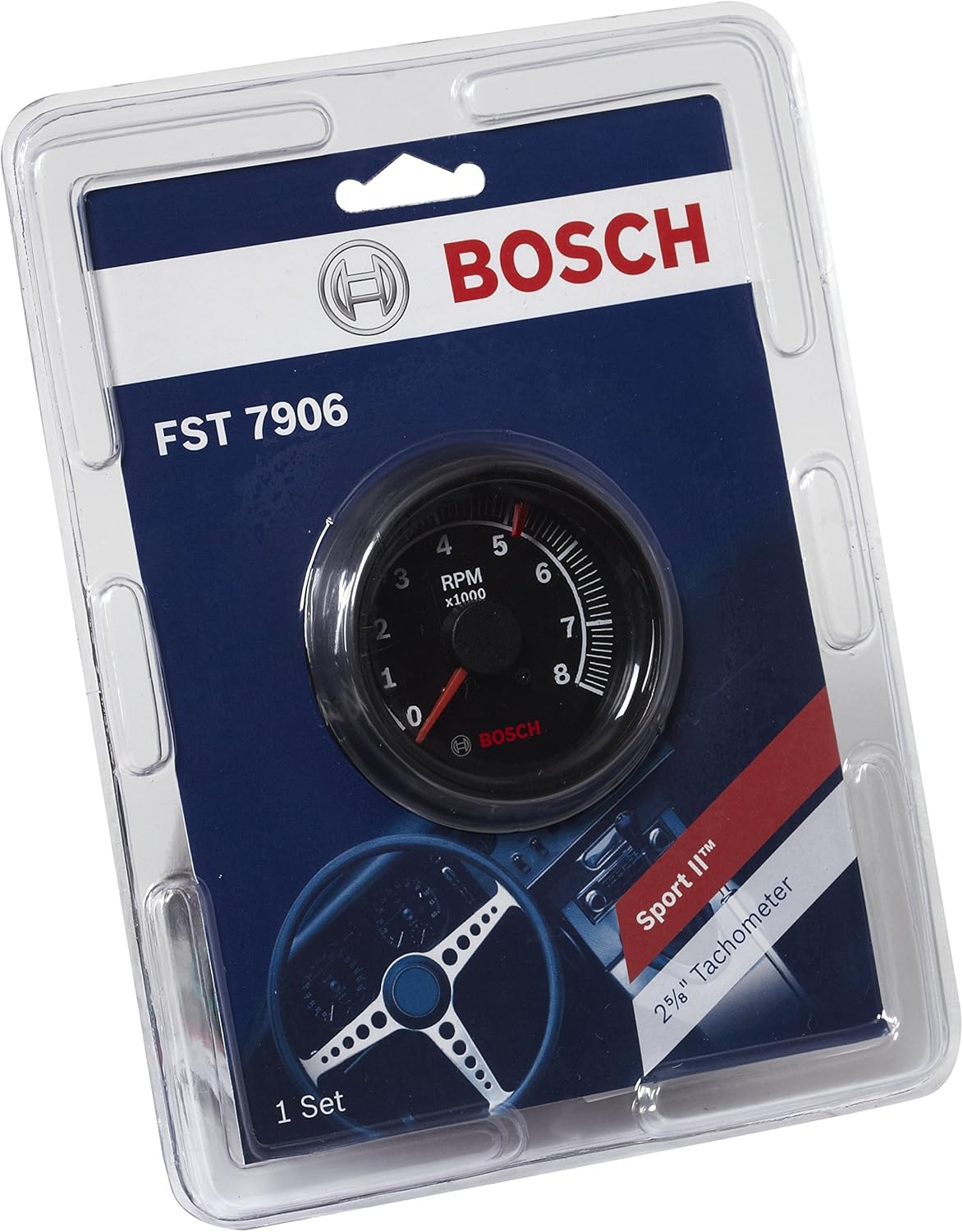 Bosch SP0F000025 Sport II 2-5/8" Tachometer (Black Dial Face, Black Bezel)