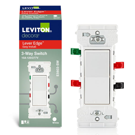 Leviton Lever Edge 15 Amp 3-Way Rocker Switch, 10-Pack, E5603-MW, White