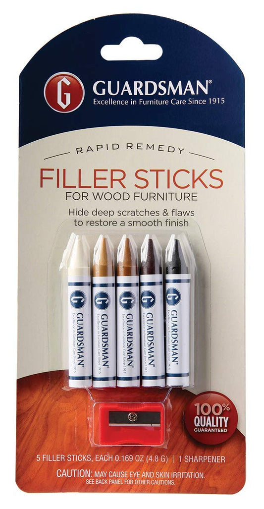Guardsman Wax Wood Furniture Filler Sticks, Furniture Scratch Repair Kit for Wood Floors, Cabinets, Chairs, and Furnishings, 5 Colors
