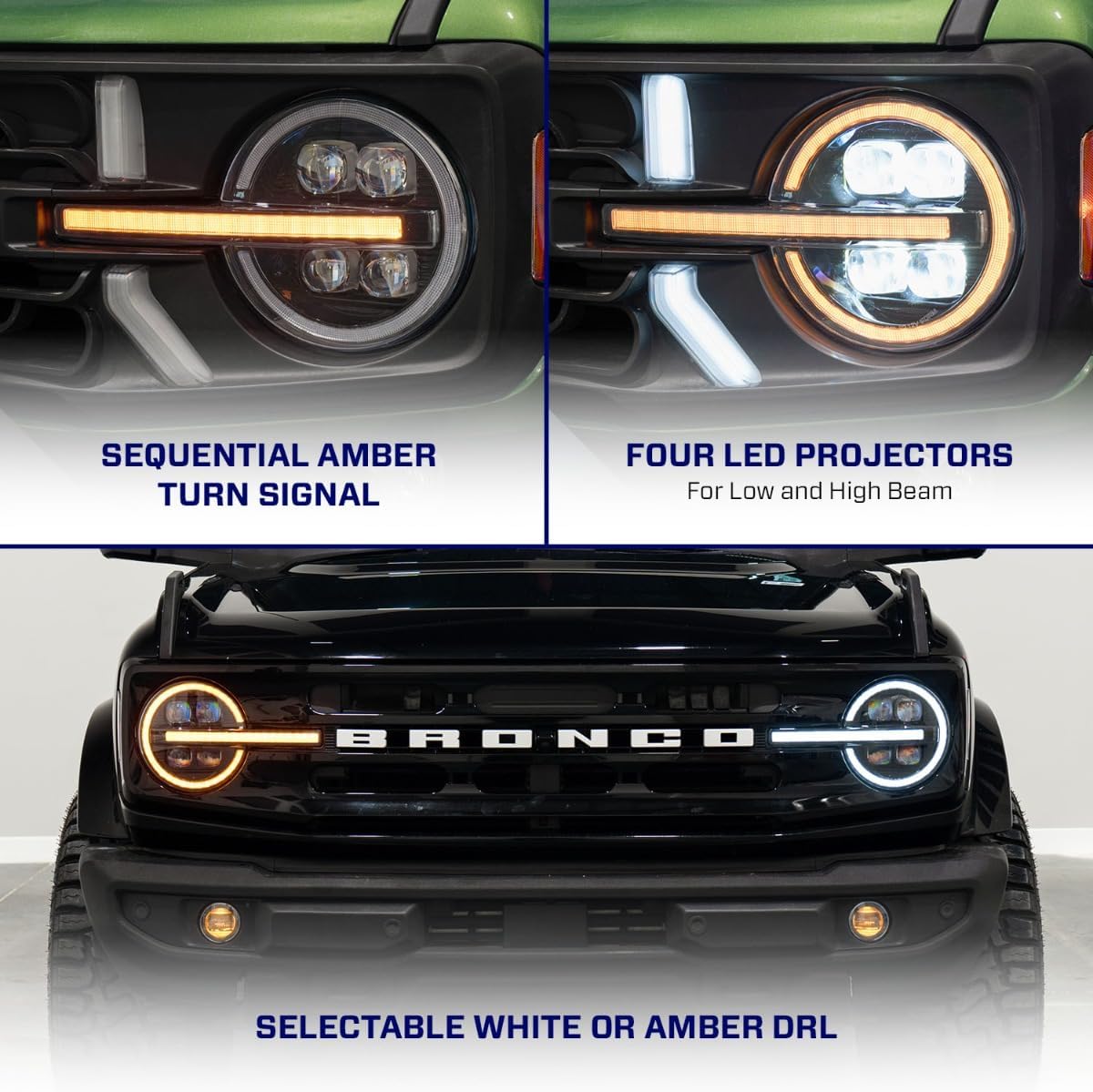 Sequential LED Projector Headlights compatible with Ford Bronco/Bronco Raptor 2021-2025 (pair)