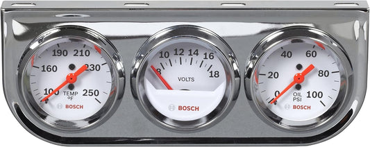 Bosch SP0F000046 Style Line 2" Triple Gauge Kit (White Dial Face, Chrome Bezel)