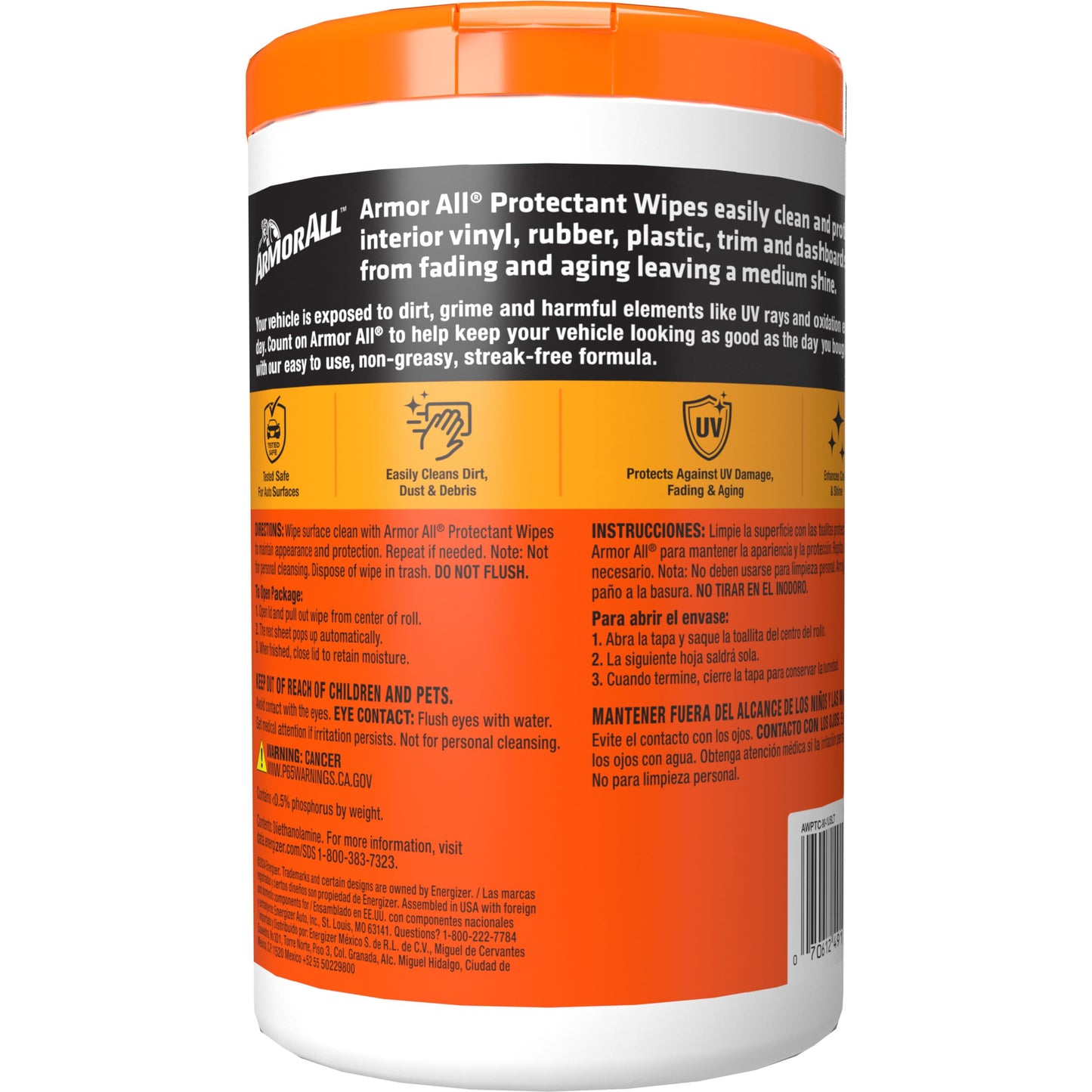 Armor All Car Interior Protectant Wipes, 90 Count Canister, UV Protectant for Vinyl, Rubber, Plastic, Trim and Dashboards